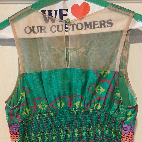 Anthropologie Hermant & Nandita Green Crochet Silk Maxi Dress Size 2 - Picture 3 of 12